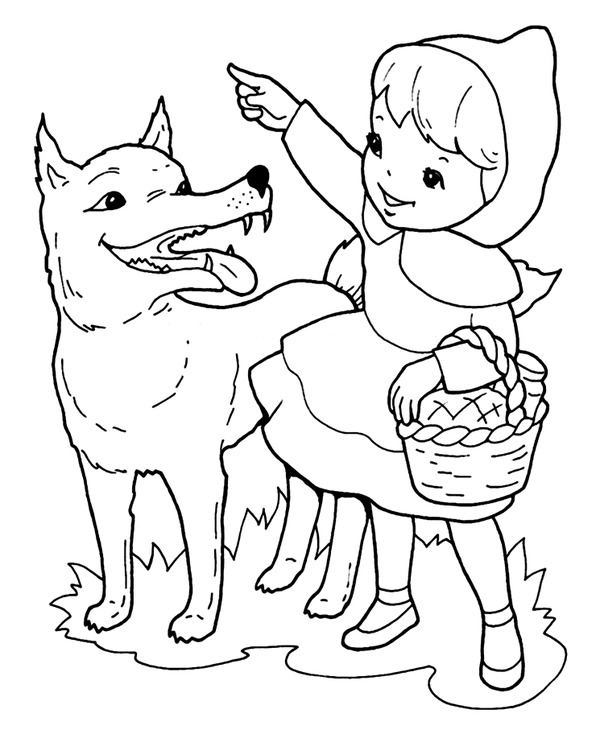 Little Red Riding Hood with Wolf Coloring Page