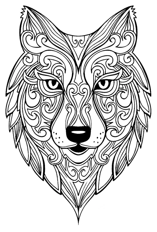 Zentangle Wolf Head Adults Coloring Page