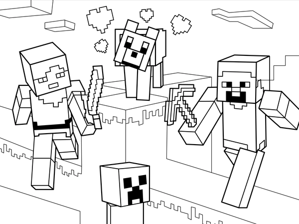 Minecraft Characters Coloring Page