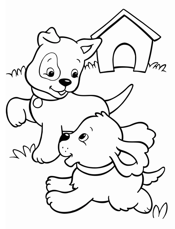 Dibujo para Colorear Cachorros corriendo juntos