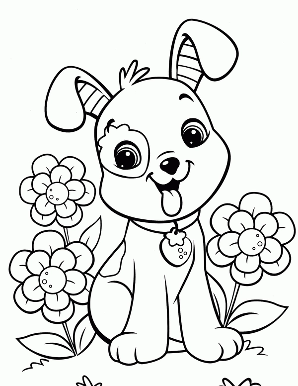 Dibujo para Colorear Cachorro con flores