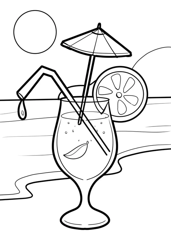Summer Beach Cocktail Coloring Page