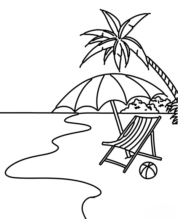 Summer Beach Scene Coloring Page