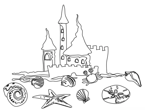 Dibujo para Colorear Gran castillo de arena de verano