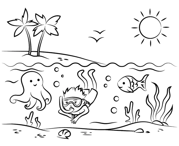 Summer Boy Diving Coloring Page