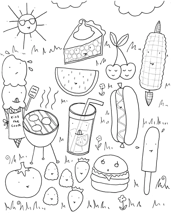 Summer Foods Coloring Page