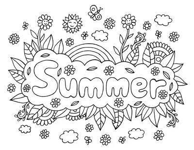 Verano en letras con flores y mariposas