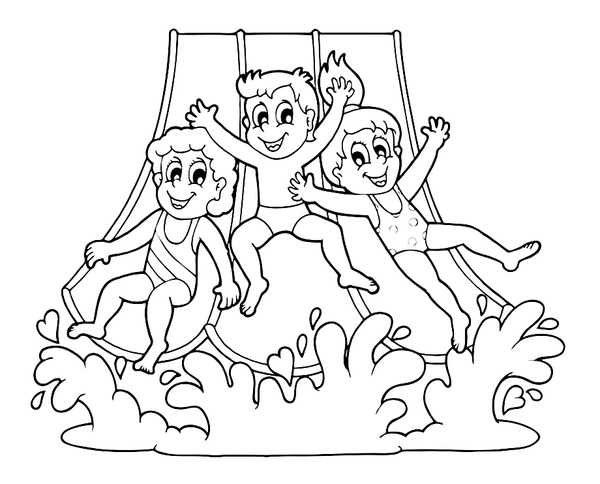Summer Kids and Waterslide Coloring Page