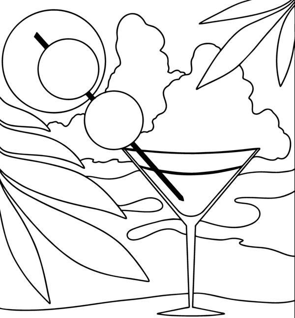 Sommer Martini Cocktail Ausmalbild