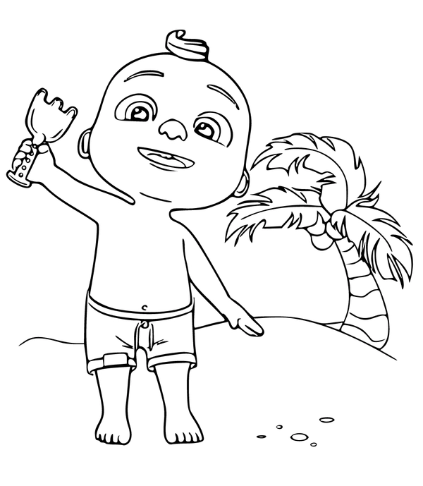 Summer Small Boy on Beach Coloring Page