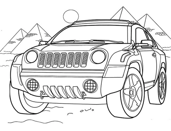 Auto's Jeep in Woestijn Kleurplaat