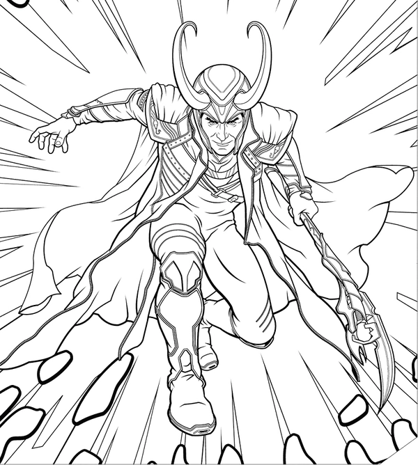 Avengers Loki in Action Coloring Page