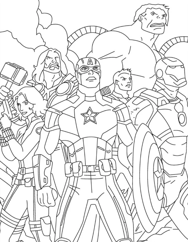 Avengers Team Coloring Page