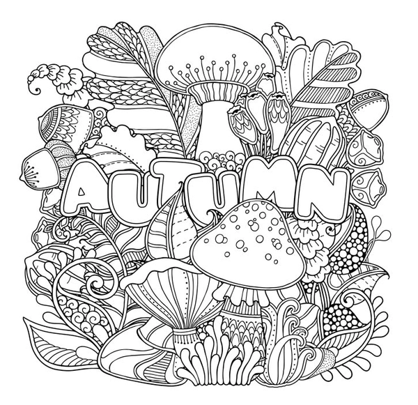 Fall Autumn in Letters Coloring Page