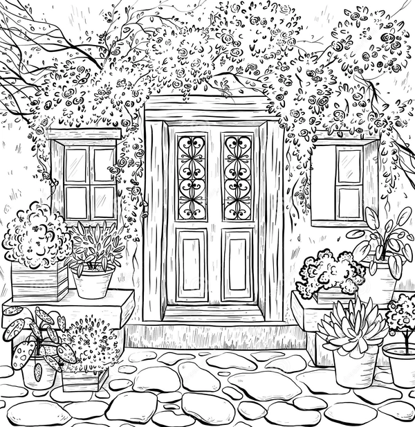 Adults Rural House Coloring Page