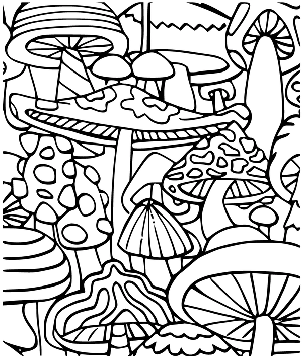 Fall Group Mushrooms Together Coloring Page