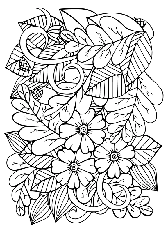 Fall Leaves and Flowers Coloring Page