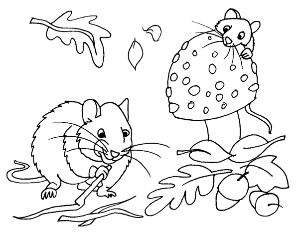 Fall Mouses with Mushroom Coloring Page