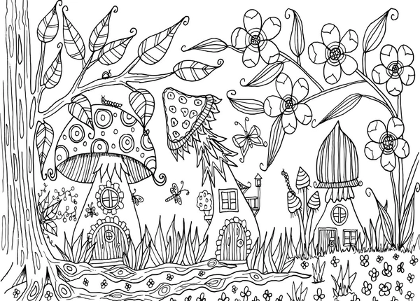Fall Mushroom Houses Coloring Page