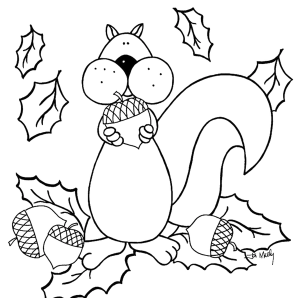 Coloriage Écureuil d'automne avec glands